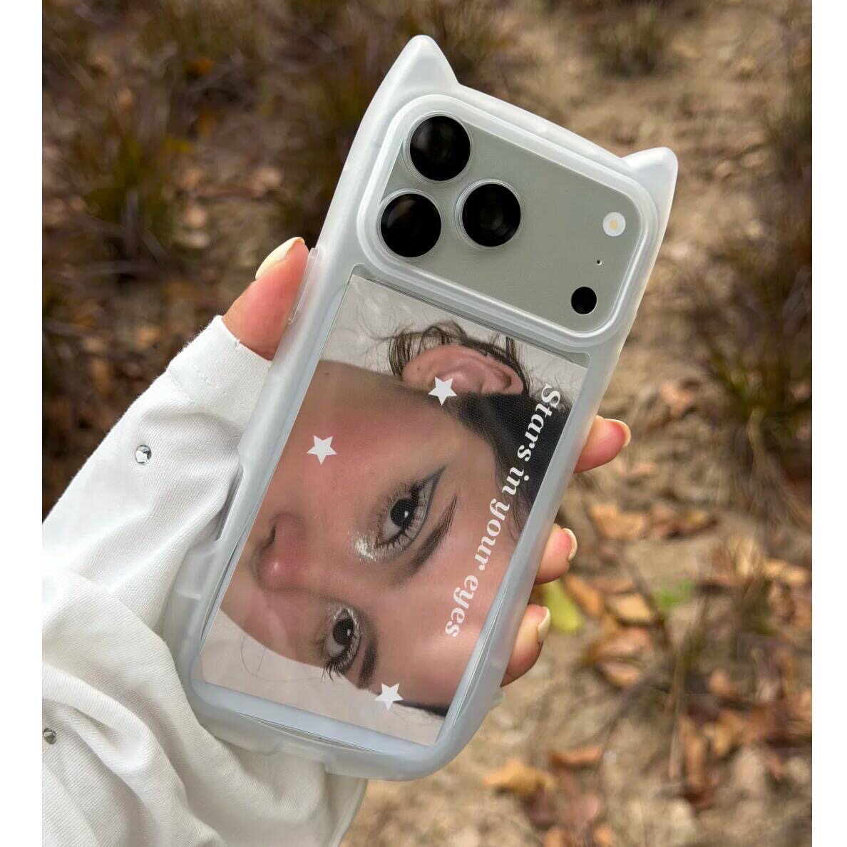 ins简约纯色适用iphone18promax手机壳16立体17猫耳15大孔12高级14plus透明可放小卡照片13可爱11透明保护套图片