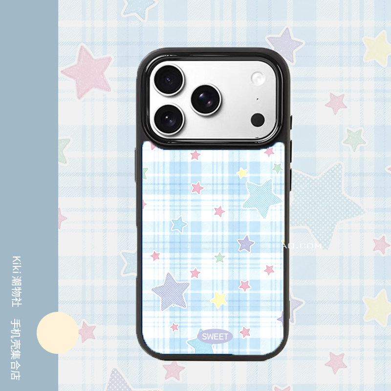 包侧边相机键蓝底涂鸦星星适用iphone18promax手机壳磁吸17/16肤感磨砂双层14plus黑框硬壳15神甲壳13手机壳