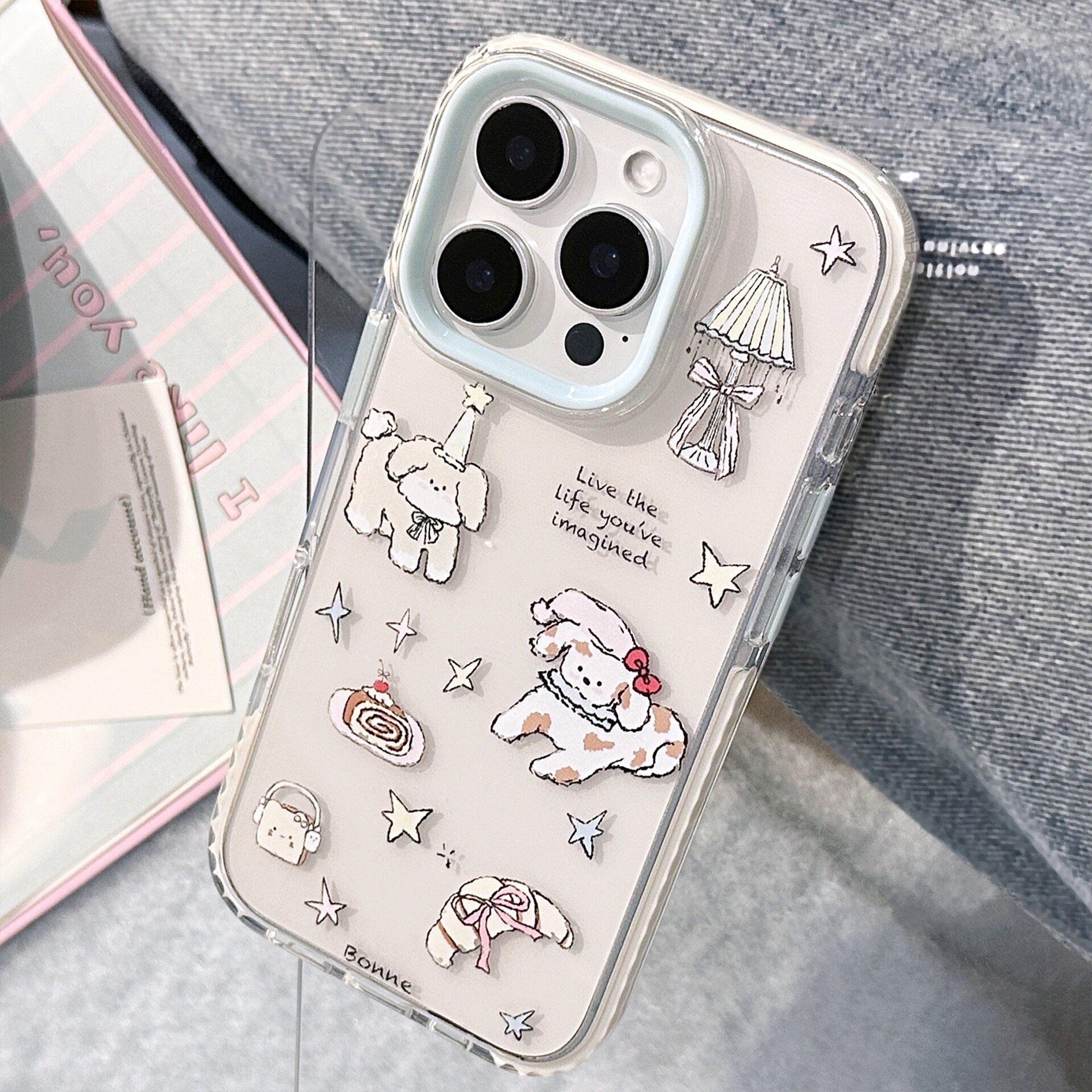 星星台灯小狗适用iphone17promax手机壳16韩版15创意12大孔11简约14高级透明手机壳