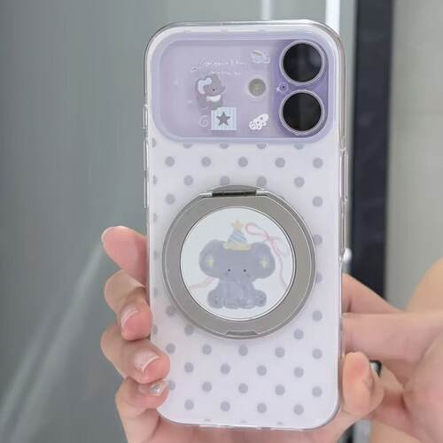 简约波点小象大视窗秒变适用iphone18Promax手机壳17/16旋转支架14硬壳15Promax苹果13精孔透明手机壳