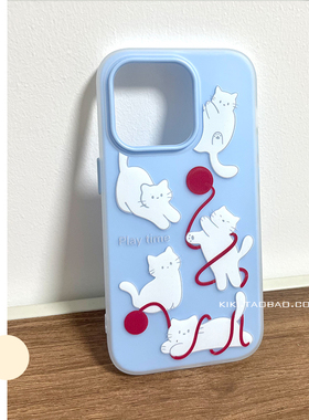毛球小猫咪适用iphone17promax手机壳14plus蓝色16磨砂亲肤15苹果13可爱果冻12创意二合一11小众手机壳