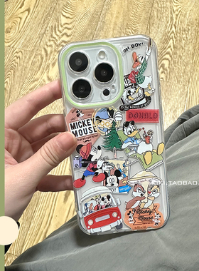 复古风绿色度假米奇适用iphone16pro手机壳12全包13mini软壳15新款14plus/XR/XS透明11网红硅胶唐老鸭保护套
