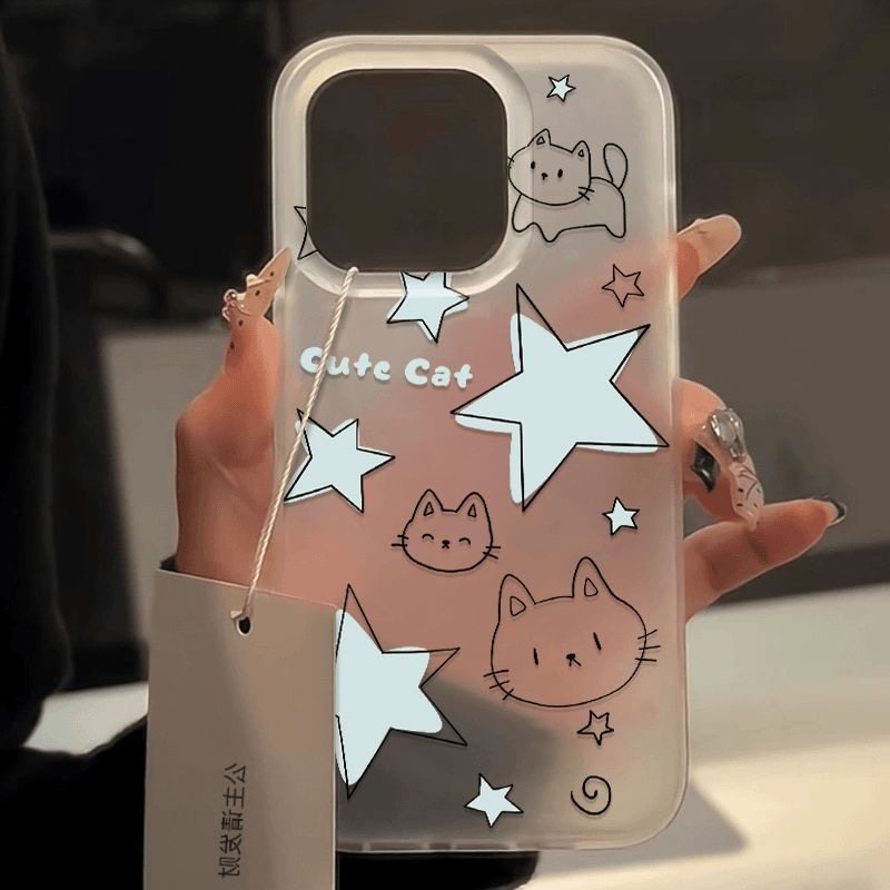ins线条蓝星小猫适用iphone18romax手机壳17/16磨砂14plus软壳15苹果13可爱12创意11小众XR手机壳