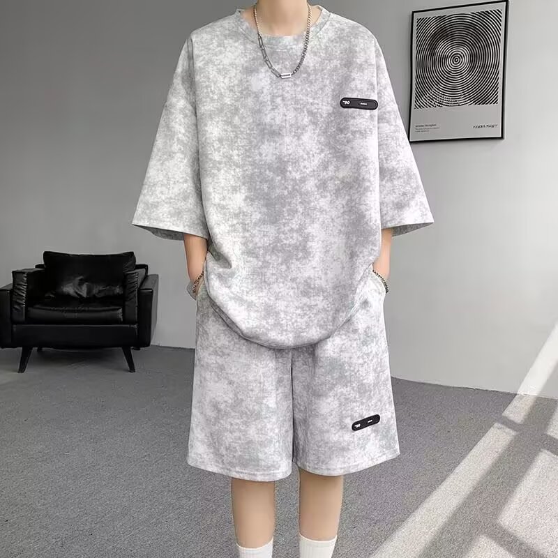 扎染短袖短裤套装男夏季潮牌高级