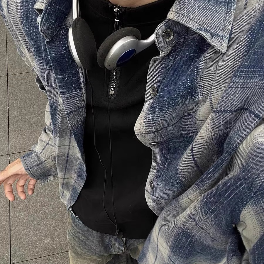 渐变长袖衬衫男秋季情侣衬衣外套