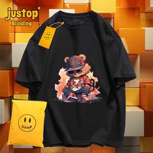 圆领高级感夏季 百搭痞帅休闲男装 轻奢宽松纯棉 短袖 潮流t恤男士