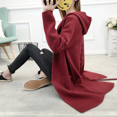 中长款呢子洋气连帽纯色外套