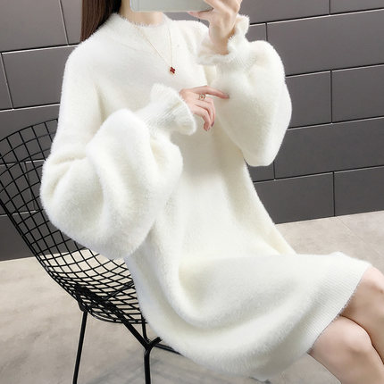 毛衣女款2025新款冬季内搭上衣女中长款白色打底衫女厚针织连衣裙