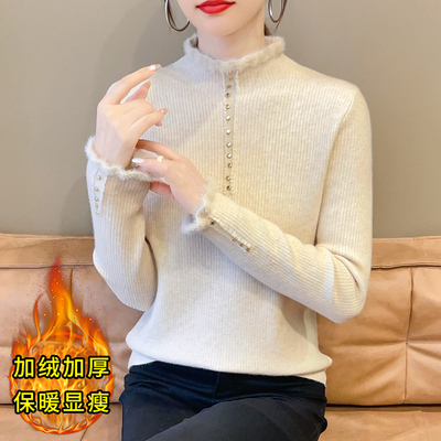 毛衣女款2025新款冬季爆款内搭女上衣一体绒加绒加厚高领打底衫女