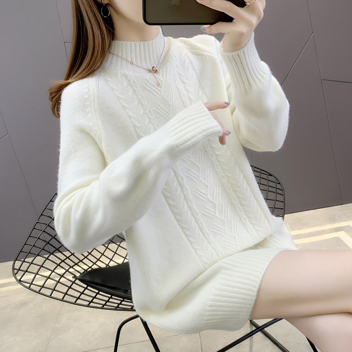 毛衣女款2025新款冬季加厚中长款上衣女遮屁股洋气内搭打底衫秋冬,女装/女士精品,毛衣,淘宝优惠券,粉丝福利购,淘宝优惠卷