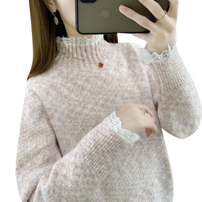 毛衣女款2025新款冬季宽松慵懒风加绒加厚内搭半高领打底衫女秋冬