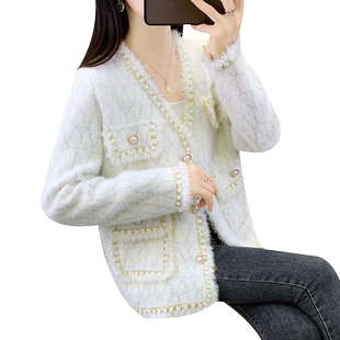 外套女春款2026年新款水貂绒毛衣女冬季法式流苏针织开衫短款上衣