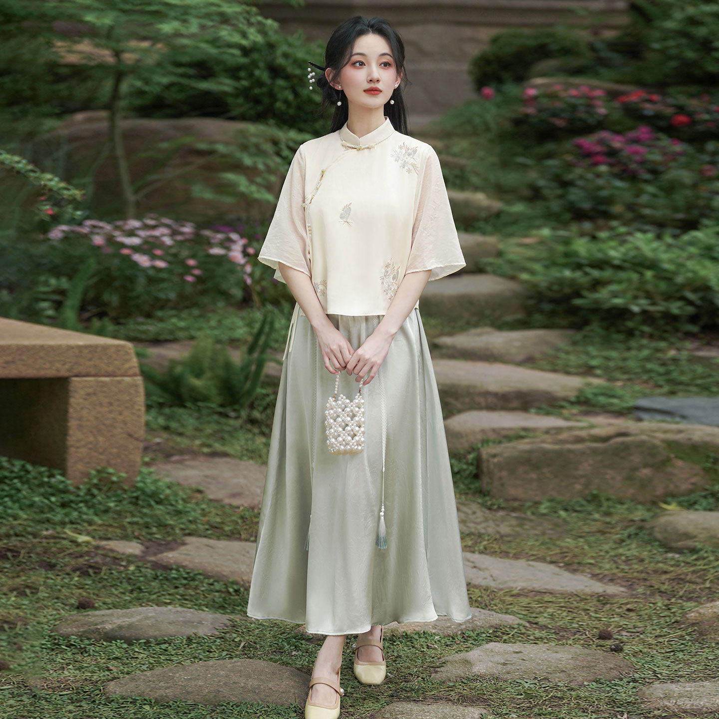 文艺适合学生穿的新中式夏装改良汉服日常套装旗袍上衣半身裙茶服