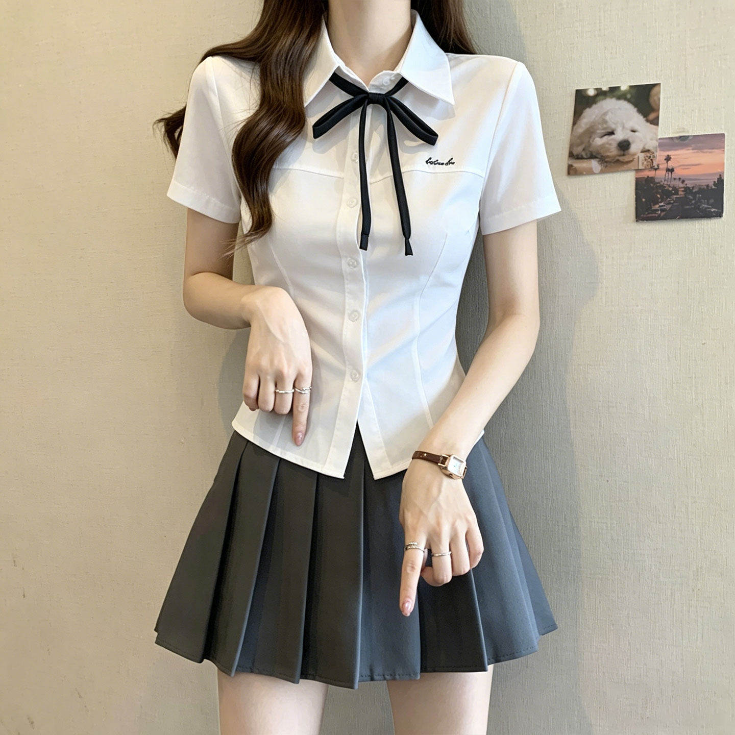 夏季甜美JK制服白衬衫百褶裙套装