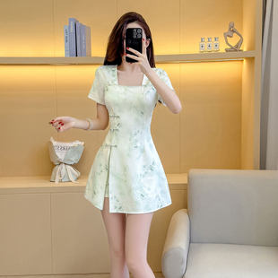 新中式 足浴技师服女夏高端会所SPA工作服气质显瘦改良旗袍连衣裙