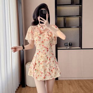 新款气质年轻新中式连衣裙套装碎花旗袍改良款日常小个子夏