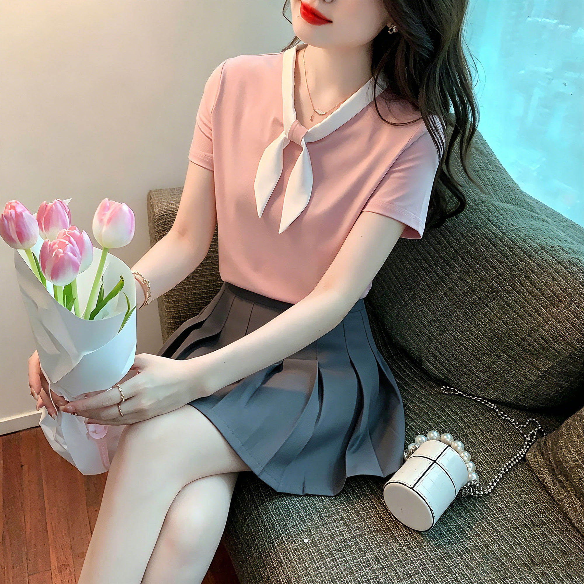 美容师顾问工作服翻领衬衫上衣配白裙养生馆SPA会所前台制服套装