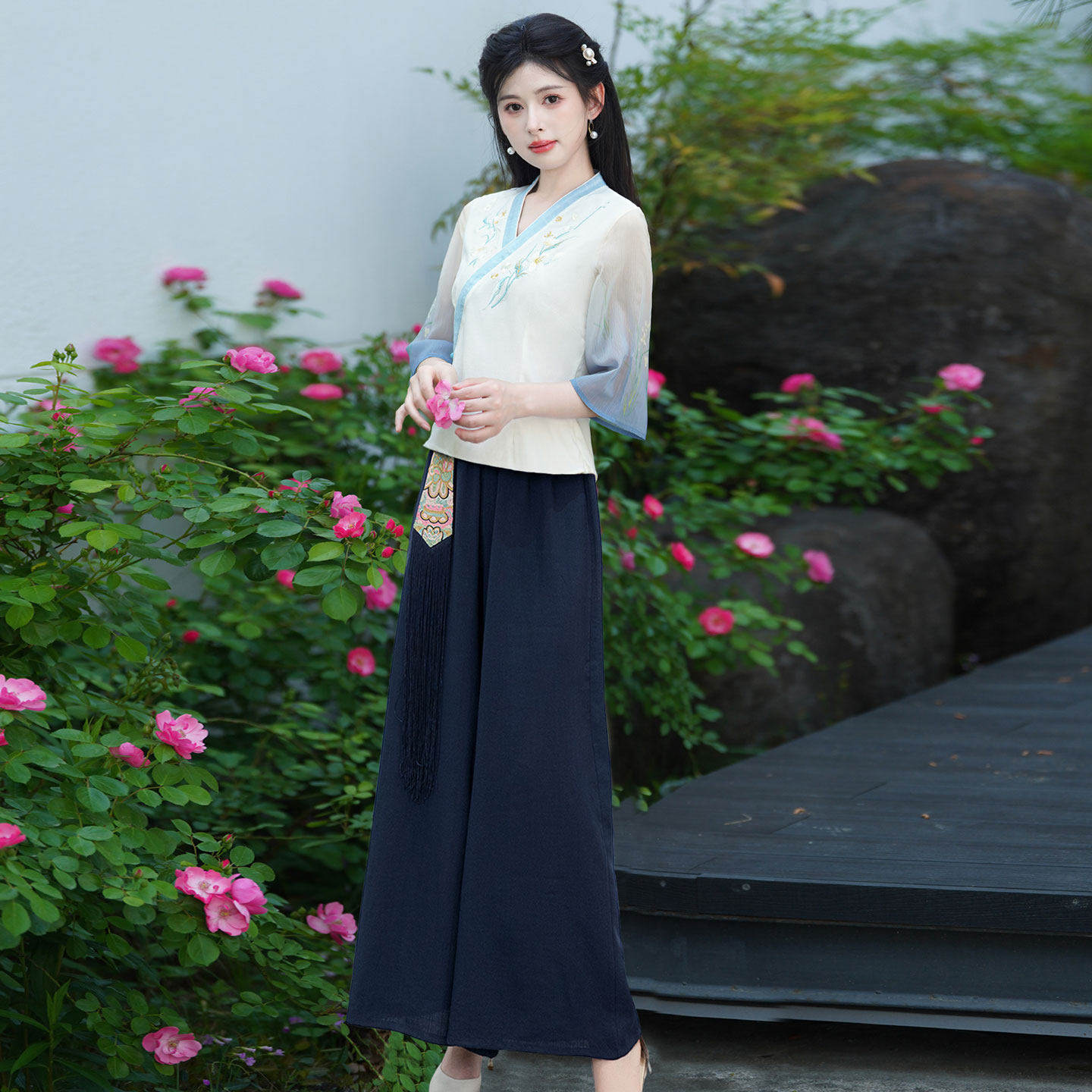国风茶服新中式改良刺绣唐装旗袍上衣女文艺复古茶艺师工作服古风