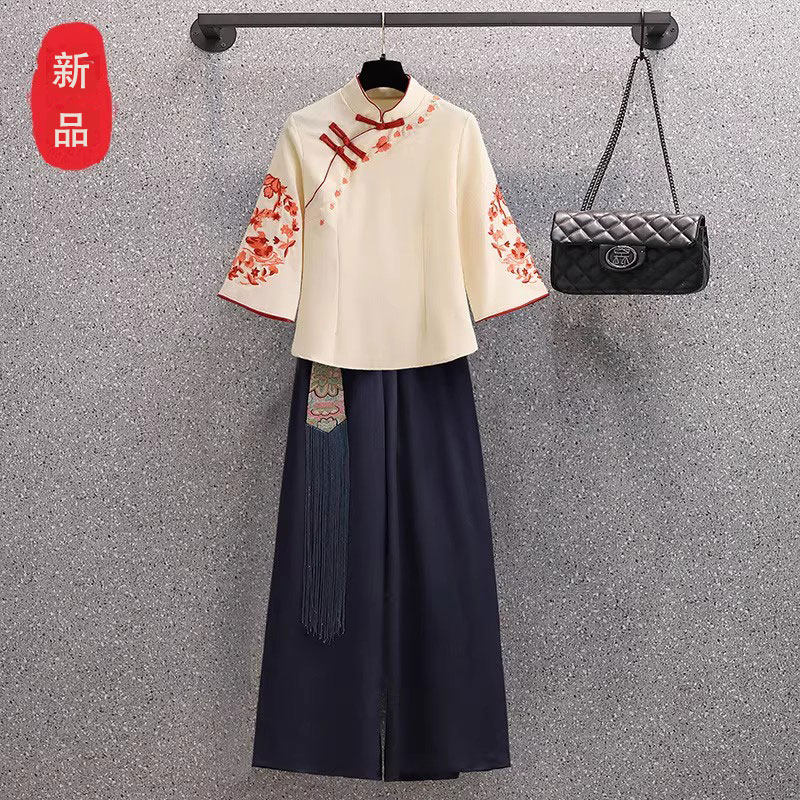 春夏汉服上衣新中式改良旗袍套装唐装小个子养生馆古装工作服茶服