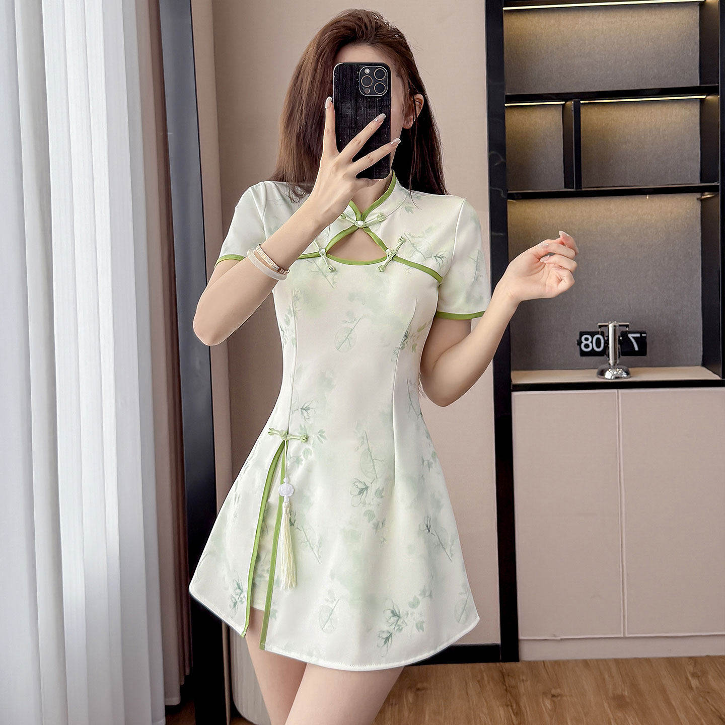 汉服新中式改良版旗袍裙夜场美容小个子足浴技师工作服工衣套装女