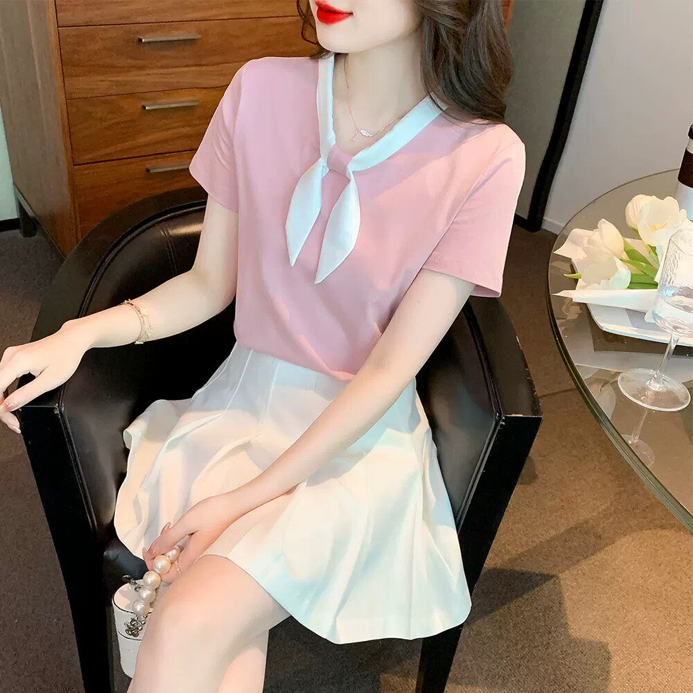 减龄学院风美容师工作服夏会所职业领衬衫半身裙两件套美容院工装