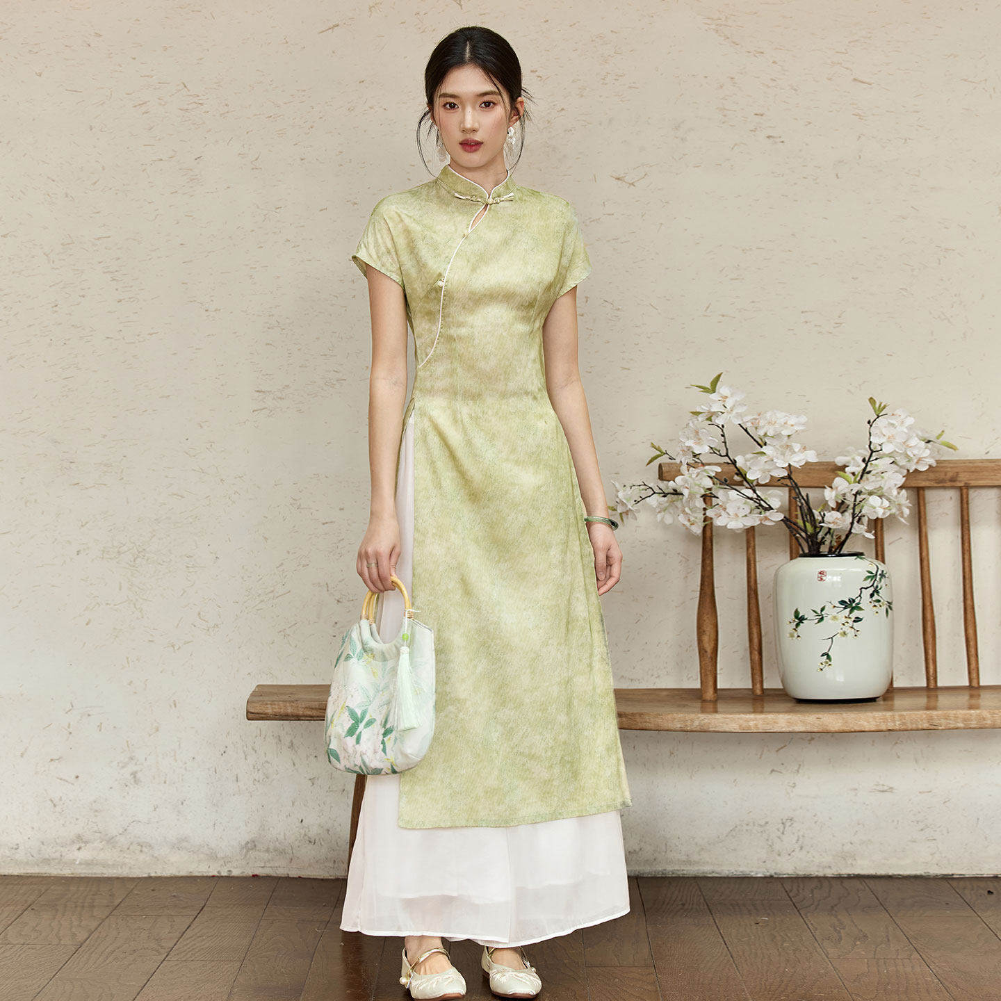 短袖茶艺师服装女新中式禅意奥黛旗袍茶楼茶室仙气日常工装套装女