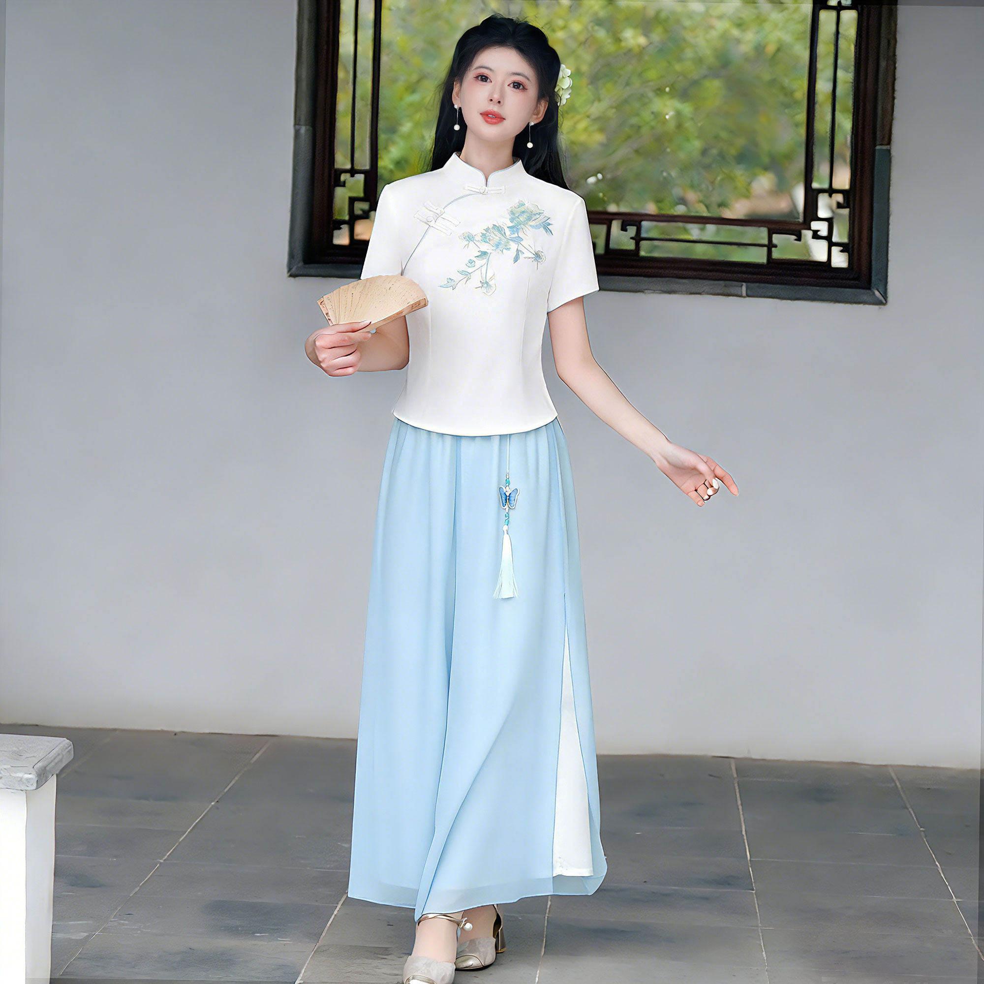 仙气新中式套装夏薄款改良汉服旗袍上衣半身裙民国风养生禅意茶服