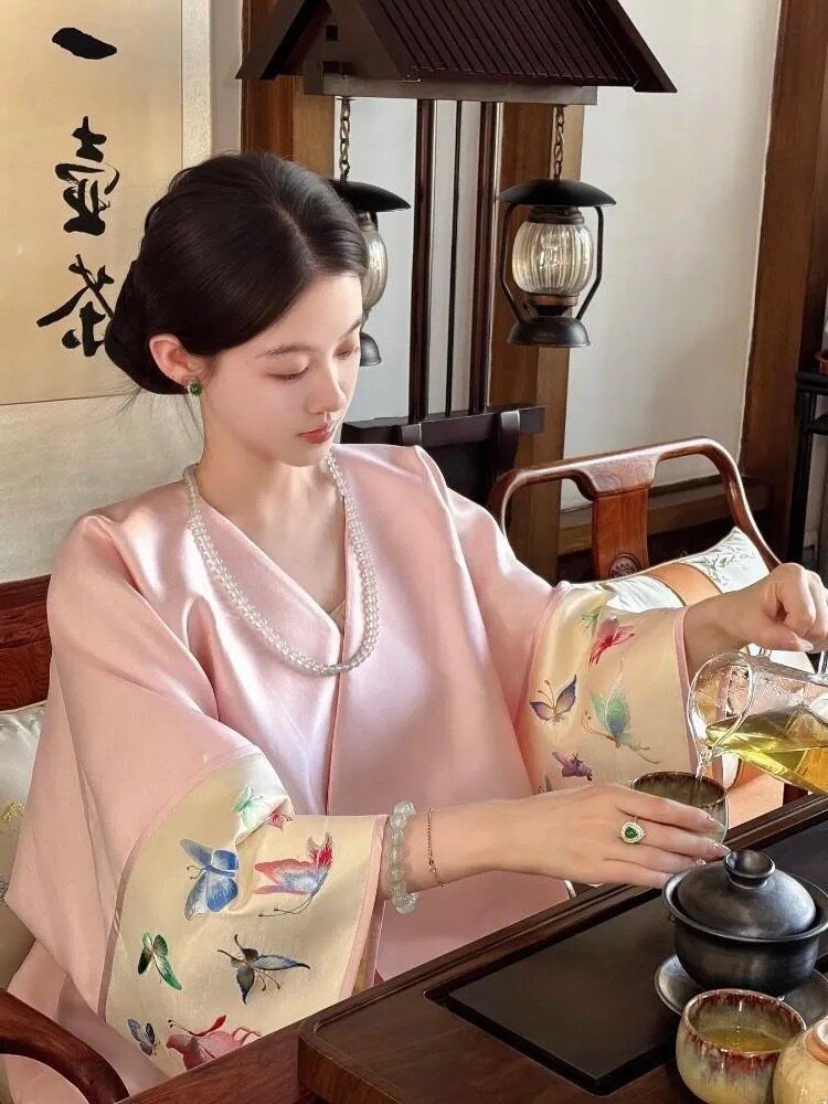 胖mm大码复古国风唐装粉色宽松外套女新款时尚显瘦