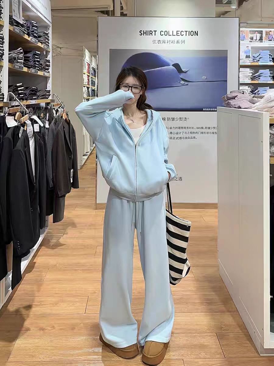 盐系少女休闲运动服套装女秋冬韩系慵懒风连帽开衫卫衣时尚两件套