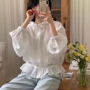 女士衬衫连帽花边抽绳休闲宽松衬衫式薄外套长袖韩版防晒上衣
