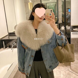 2026新款皮衣女款2026新款冬季加绒韩版大毛领棉衣牛仔短款派克服