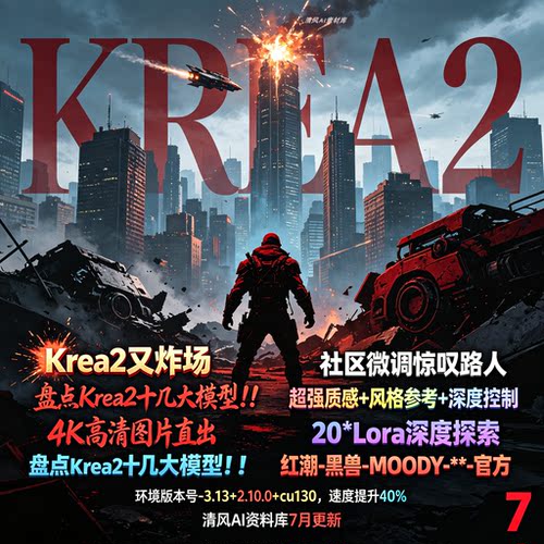 Krea2多模型合集7月更新comfyui-整合包文生图4K直出风格lora超多