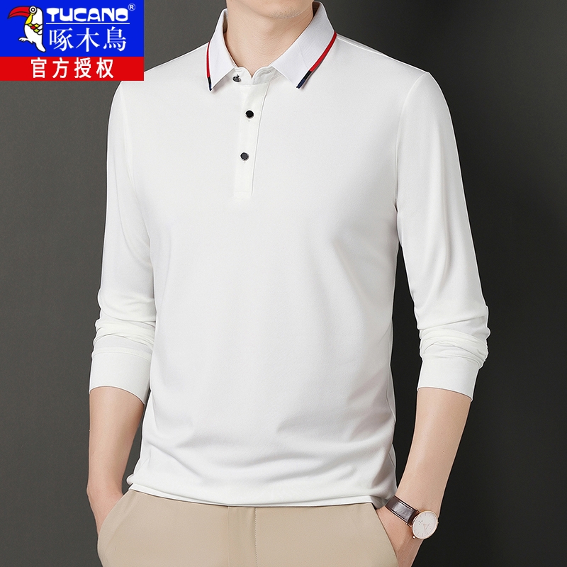 中年男装丝光棉长袖t恤2025春秋季中青年男士免烫翻领休闲polo衫