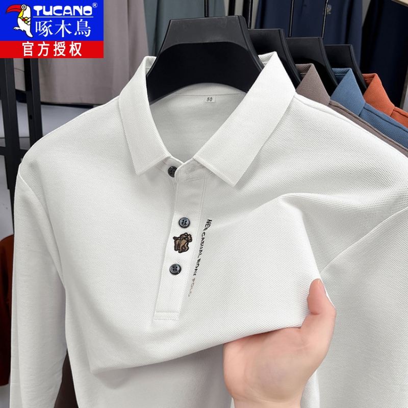 纯棉长袖POLO衫男装春秋季新款丝光长绒棉中年爸爸T恤休闲上衣服