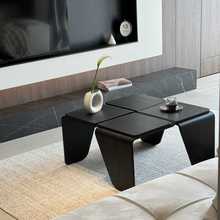 中古风实木茶几小户型方形黑色极简客厅沙发现代简约茶桌2024新款