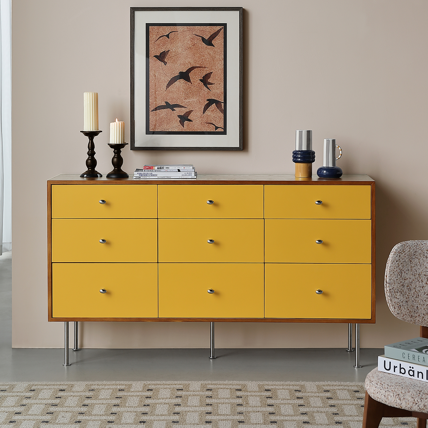 中古风六斗柜实木抽屉餐边柜卧室床尾收纳储物柜复古九斗柜包豪斯