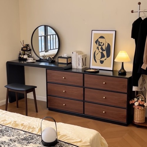 胡桃木卧室黑色床尾收纳柜中古