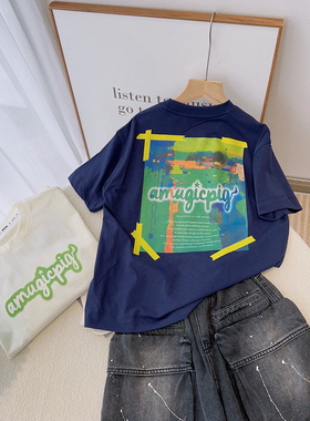 牛哆哆童装2024夏款男女儿童韩版潮款字母印花短袖T恤打底衫73218