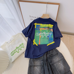 牛哆哆童装2024夏款男女儿童韩版潮款字母印花短袖T恤打底衫73218