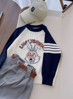 牛哆哆女童2023冬季新款韩版学院风兔子毛衣圆领羊毛针织衫13096