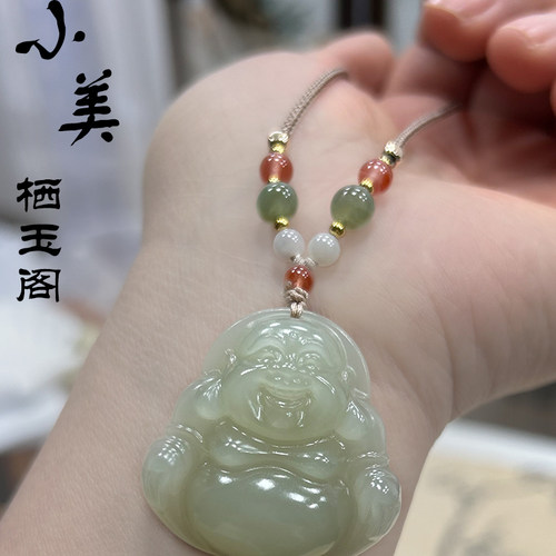 天然和田玉高冰晴水弥勒佛吊坠玉坠玉质油润细腻保平安礼物