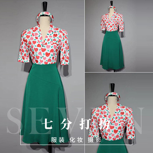 租文艺港风复古80年代舞蹈服气质洋气波点裙花衬衣舞台演出服租赁
