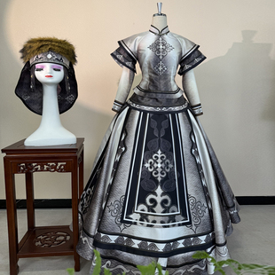租赫哲盛装水墨男女款舞蹈服56个少数民族大摆裙舞台演出服装租赁