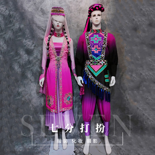 租56个少数民族演出服装帕米尔的春天舞蹈塔吉克族紫色舞蹈服租赁