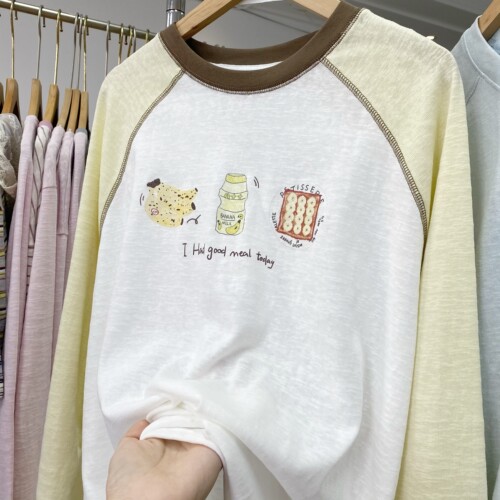 韩代款东大门春薄款麻感棉大版过臀款插肩袖显瘦打底衫t恤慵懒风