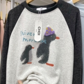 减龄卡通圆领宽松内里抓绒加厚毛巾棉插肩袖 冬k 女款 长袖 t恤打底衫