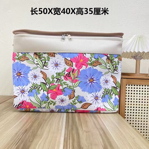 80升（横版）繁花似锦（带盖双拉链）大容量衣服可折叠防潮收纳箱