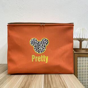 【55X40X40高】橘豹纹米琪拉链（带盖带钢圈）防潮100L被子收纳筐