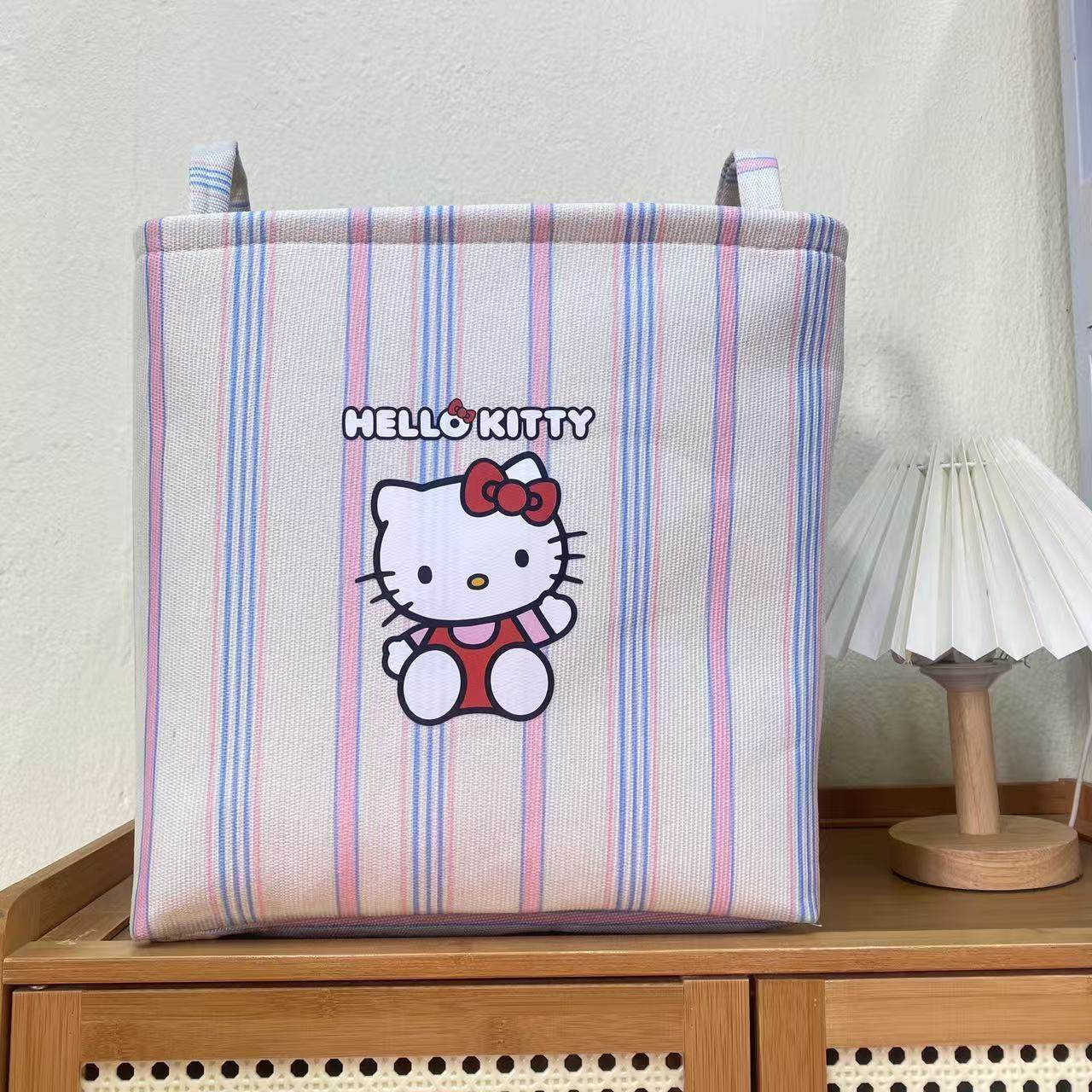 【30X30X30高】条纹凯蒂猫开口微瑕30L杂物玩具收纳筐