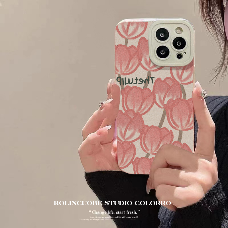 法式淡粉色郁金香花适用红米k40k30手机壳小米note9/10春夏iphone11软12华为p40荣耀50女nova5/7套proppovivo